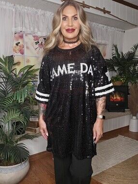 Black Sequin Game Day Jersey